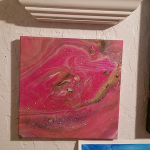 Original Acrylic Pour Painting Pink 10"x10"